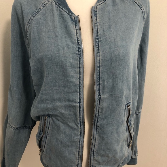 Ann Taylor Loft Chambray Bomber Jacket Size M - Picture 3 of 8